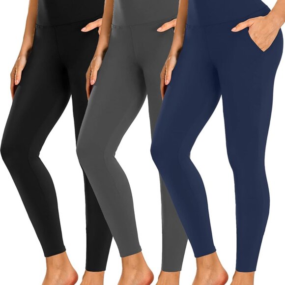 3 Pack Leggings with Pockets for Women,High Waisted Tummy Control Workout Yoga P - Picture 1 of 6